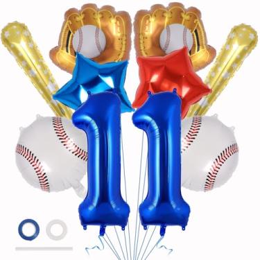 Imagem de Balões de beisebol, decorações de aniversário de 11 anos de beisebol, balão número 11 de 101 cm para crianças, aniversário, esportes temáticos, artigos de festa (número 11)