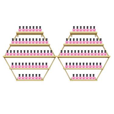 Imagem de Prateleiras de metal para armazenamento de esmaltes de parede, prateleira de esmalte de metal montada na parede e suporte de óleo essencial, usado em salão de beleza, perfume doméstico/cosméticos