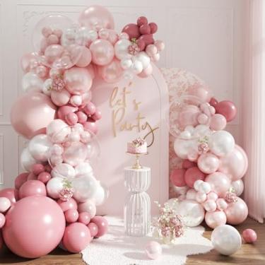Imagem de Kit de arco de balão rosa empoeirado, 103 peças de balões transparentes rosa empoeirado rosa empoeirado rosa branco pastel rosa transparente tamanhos diferentes para casamento, aniversário, chá de