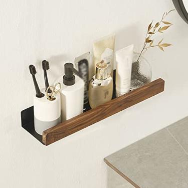 Imagem de Prateleiras de chuveiro, prateleira de banheiro, prateleira de xampu de banheiro montada na parede, prateleira multiuso de armazenamento de cosméticos, suporte de chuveiro de madeira maciça