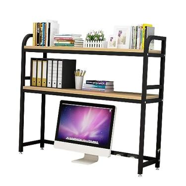 Imagem de Prateleira de mesa de computador industrial de 2 níveis - estante de ferro forjado, organizador de prateleiras de mesa ajustável, prateleira de exibição aberta, rack de armazenamento doméstico