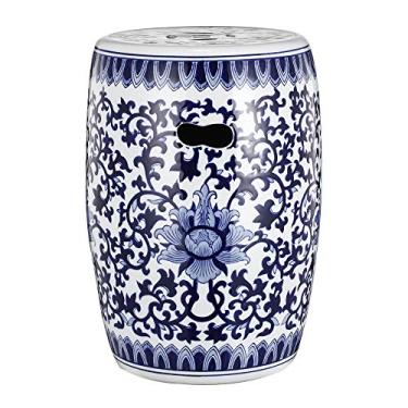 Imagem de A & B Home Blue and White Asian Style Stool Indoor Multi Purpose Versatile Design Sturdy Glazed Porcelain Finish 11" x 11" x 16"