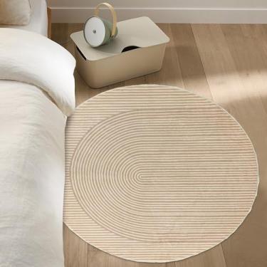 Imagem de USTIDE Tapetes redondos de 1,2 m, estilo chique, tapete circular, moderno, design geométrico, macio, antiderrapante, lavável, para sala de estar, quarto, berçário, decoração, marrom