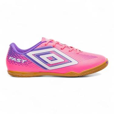 Imagem de Chuteira Futsal Umbro Fast II Masculina Indoor Solado PVC Antiderrapante Confortável U07FB00390 (Rosa/Roxo/Branco, BR, Adulto, Numérico, 38)