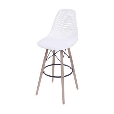 Imagem de Banqueta Boxbit Colmeia Branca Base Madeira, BRANCA, CHINA