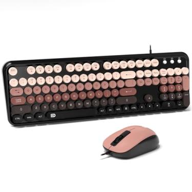Imagem de FOPETT Teclado de computador com fio USB – Teclado de máquina de escrever retrô – Teclado de escritório de tamanho completo com teclado numérico, indicadores de tampas, suportes dobráveis, para PC