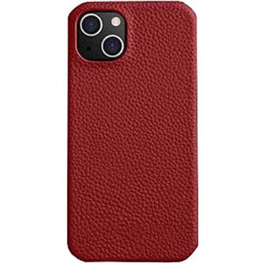 Imagem de ZEDEVB Capa traseira de telefone com padrão de lichia, para Apple iPhone 14 Plus (2022) 6,7 polegadas forro de couro flocado à prova de choque capa respirável resistente a arranhões (cor: vermelho)