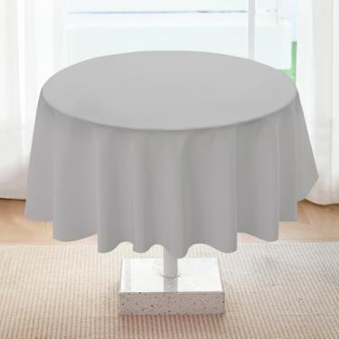 Imagem de Toalha de mesa redonda de 76 cm serve para mesa máxima de 50 cm, cinza prateado, lavável ao ar livre, resistente a vincos, à prova de derramamentos, toalha de mesa de festa