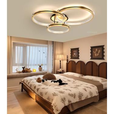 Imagem de Luminária de teto LED de 75 cm com anel de cristal, redonda, moderna e regulável, para sala de estar, quarto, 55 W, com controle remoto, iluminação embutida para teto, ideal para cozinha e s