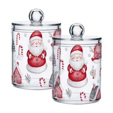 Imagem de xigua Pacote com 2 lindos suportes de Natal para bolas de algodão, cotonete – Frasco de plástico de boticário de armazenamento versátil transparente de 400 ml para banheiro e organização de