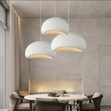 Imagem de Luminária pendente moderna para sala de jantar, ilha de cozinha, corredor, restaurante, estilo wabi sabi, com base E27, cúpula criativa em formato de pedra simulada, design de ninho de pássa
