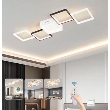 Imagem de Luminária de teto LED moderna, dimerizável, 3000K-6500K, com controle remoto, ideal para sala de estar, quarto, sala de TV ou escritório (preta, 75W)