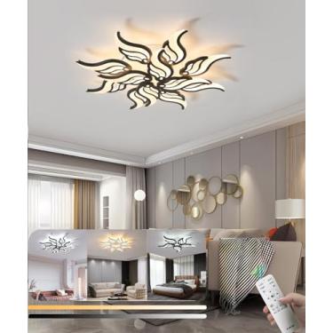 Imagem de Luminária de teto moderna com LED dimerizável para sala de estar, 72W, com controle remoto. Luminária pendente elegante em acrílico para quarto, sala de jantar e escritório (preta, 12 lâmpad