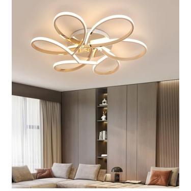 Imagem de Luminária de teto LED dimerizável com design moderno em formato de flor, com controle remoto, ideal para quarto, sala de estar, sala de jantar e quarto infantil (banhada a ouro, 75 cm x 72 W