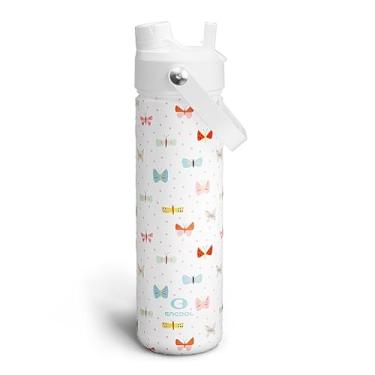 Imagem de ENCOOL Garrafa de água isolada com canudo de aço inoxidável, à prova de vazamento, livre de BPA, vácuo de parede dupla mantém frio por 24 horas para esportes, viagens, escola (740 ml, borboleta fofa)
