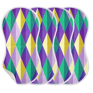 Imagem de Wassud Pacote com 2 panos coloridos quadrados de musselina para arroto, toalhas de rosto de algodão absorventes e panos macios para arrotos para meninos e meninas recém-nascidos