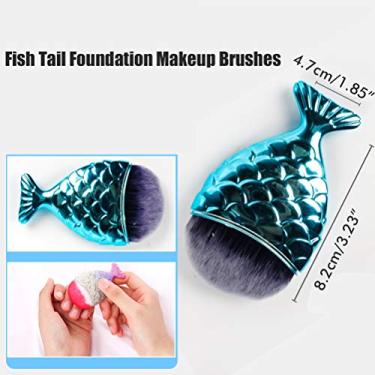 Imagem de Dioche Pincéis de Maquiagem de Cauda de Peixe Conjunto de Pincéis de Maquiagem Cosmética Profissional Macio e Sedoso para Base de Diária, Misturando Contorno Com Design de Cauda (Azul)