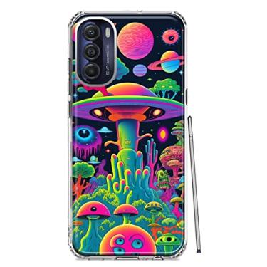 Imagem de Mundaze - Capa para Motorola Moto G Stylus 4G 2022 Slim Hybrid À Prova de Choque Capa Rígida TPU Macio Capa Protetora Resistente - Trippy Neon Glow Rainbow - Planeta Alienígena OVNI Psicodélico