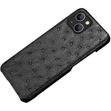 Imagem de ZEDEVB Capa de telefone traseira de luxo, para Apple iPhone 14 Plus Case 6,7 polegadas meia embalagem capa de couro de avestruz à prova de choque [proteção de tela e câmera] (Cor: Preto)