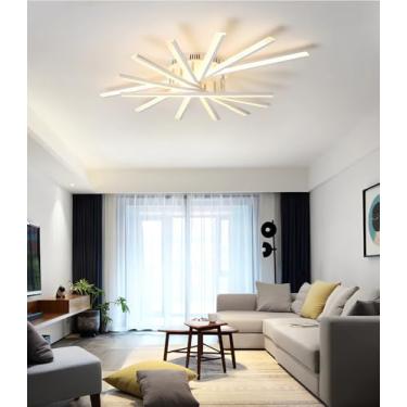 Imagem de Luminária de teto moderna com controle remoto, em LED, para sala de estar, quarto, com temperatura de cor ajustável e iluminação quente, ideal para sala de jantar e cozinha (branca, 7 lâmpad