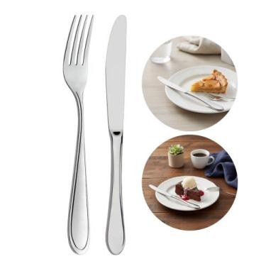 Imagem de Jogo 12 Garfos e 12 Facas de Sobremesa Prata Inox Em Casa Tem Linha Br