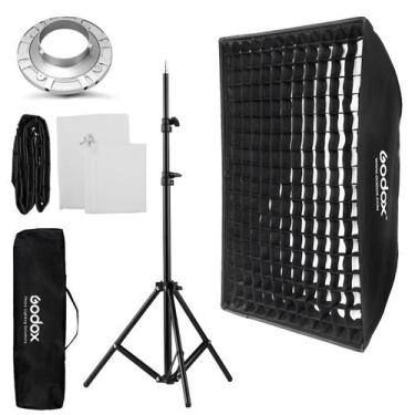 Imagem de Kit Softbox Bowens Godox Com Tela Grid 60x60cm + Tripé 2,4m