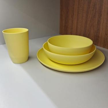 Imagem de Kit 4 Peças de Utensílios de Mesa – Prato Raso, Fundo, Bowl e Copo, Ideal para Dia a Dia e Refeições Domésticas (AMARELO VANILLA)