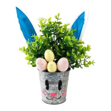 Imagem de MotiveTech Arranjo de mesa com plantas artificiais em vasos, ovos de espuma, folhagens artificiais para decoração de Páscoa, ambientes internos e externos, mesa