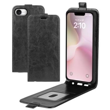 Imagem de XZDWH Capa de telefone para iPhone 16e, capa fina vertical flip fólio, capa protetora de couro PU, fecho magnético com compartimento para cartão para iPhone 16e (preto)