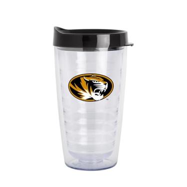 Imagem de Logo Brands Copo transparente de parede dupla NCAA Missouri Tigers de 473 ml – Serve na maioria dos porta-copos, feito nos EUA, tampa resistente a derramamentos, livre de BPA – ótimo para uso diário