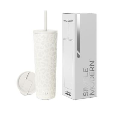 Imagem de Simple Modern Copo isolado com tampa e canudo | Copo de café gelado reutilizável garrafa de água de aço inoxidável caneca de viagem | Presentes para mulheres homens para ela | Coleção clássica | 800