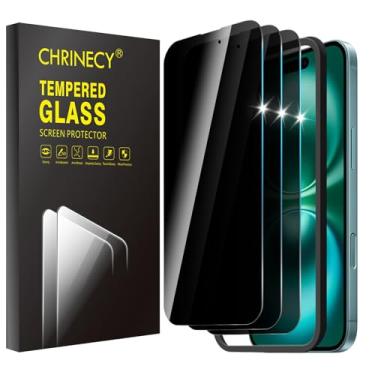 Imagem de CHRINECY Pacote com 3 protetores de tela de privacidade compatíveis com iPhone 15/iPhone16, película de vidro temperado anti-espião com ferramenta de fácil instalação, antiarranhões, compatível com