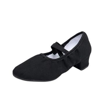 Imagem de Sapatos femininos de dança latina com sola de borracha para prática de dança adulto plus size outono inverno moderno salto médio, Preto, 36