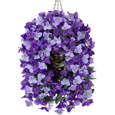Imagem de Ivydale Cesta suspensa de flores artificiais buganvílias para decoração de primavera ao ar livre, 3 peças de flores de seda, plantas falsas, videiras longas parecem realmente resistentes a UV para
