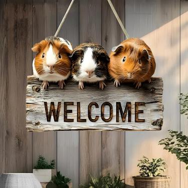 Imagem de Adorável placa de boas-vindas para pendurar porquinho-da-índia - linda decoração de entrada, presente ideal para amantes de animais de estimação pequenos e amigos/MP-17