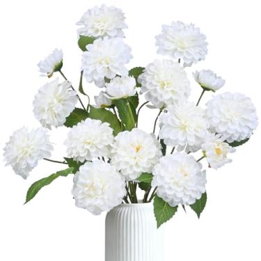 Imagem de 6 peças de flores artificiais falsas para mães com hastes longas bola crisântemo flores de seda sintética para vaso arranjos florais para primavera, decoração de casa, centros de mesa para decoração