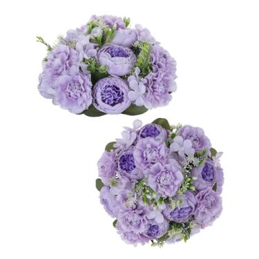 Imagem de Inweder Bolas de flores para centros de mesa de casamento, peônia: 2 peças roxas artificiais pequenas bolas de flores falsas buquê de arranjo para festa, aniversário, casa, branco