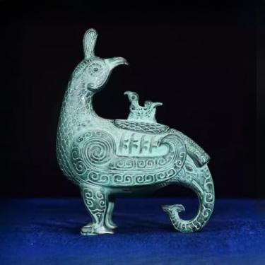 Imagem de FENNYYAR Ornamento de vaso de vinho ZUN pássaro bronze antigo, 12,5 cm 12,4 cm, decoração de sala de mesa de escritório em casa