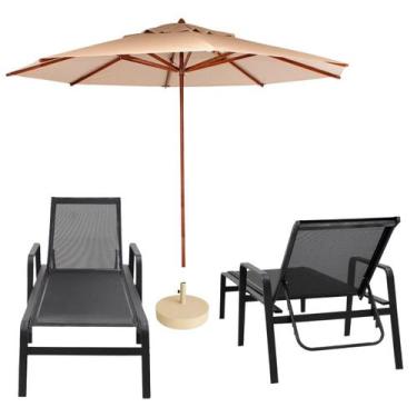 Imagem de Kit Espreguiçadeira Piscina Sevilha Reforçada Com Ombrelone Praia - No