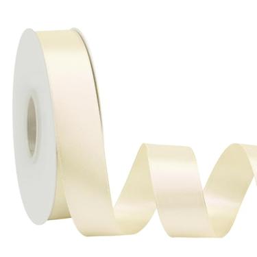 Imagem de Simplegoal Fita de cetim marfim dupla face 2,5 cm x 50 metros fitas de poliéster marfim para embrulho de presente, fita de tecido para artesanato, buquê de flores, costura, artes, decoração de festa