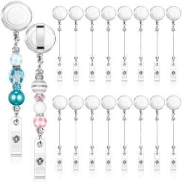 Imagem de Tondiamo 16 peças de carretel de crachá com contas, suporte de clipes retráteis para barras em branco com contas, carretel de crachá de nome de identificação com clipe de cinto, joias DIY para
