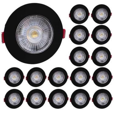 Imagem de 15 Spot LED 5W 3000K Redondo Bivolt Luz Amarela Preto Embutir Iluminaç
