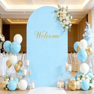 Imagem de Capa de fundo de arco azul de 1,8 m, elastano espesso, capa de arco de casamento com elástico de fundo redondo Chiara com zíper para festa de aniversário, chá de bebê, banquete