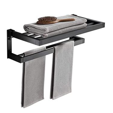 Imagem de 3FLQOOPP Toalheiro de banheiro toalheiro moderno espaço alumínio toalheiro 2 camadas suporte de toalha de banheiro dobrável suporte de toalha de parede casa hotel armazenamento toalha barra suporte de