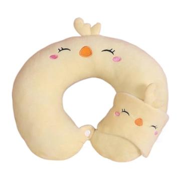 Imagem de Kit Viagem Almofada Travesseiro Pescoço Carro Avião Ônibus Descanso Máscara Dormir Conforto ref: KSL-73(Pintinho Amarelo)