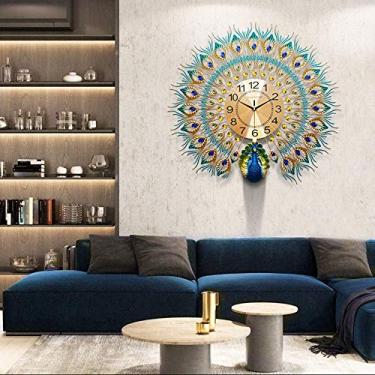 Imagem de Home Deco Relógio de parede de pavão estilo europeu cristal luxuoso relógio de sala de estar, personalidade criativa arte moderna relógio decorativo relógio de parede mudo relógio de quartzo, 60 × 58