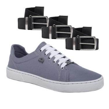 Imagem de Tênis Casual Masculino Confort Dia a Dia + 3 Cintos Estilosos - Bless 