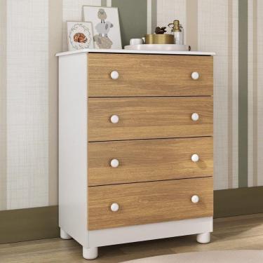 Imagem de Cômoda Infantil 65cm Com 4 Gavetas Allegra Multimóveis Mp4421 Branco/madeirado Branco/madeirado