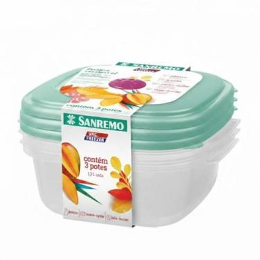 Imagem de Conjunto 3 Potes Quadrados 1,3l Hermético Atóxico Sanremo, SR455/3C