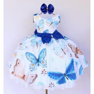 Imagem de Vestido Infantil Para Festa Jardim Encantado Azul Borboletas Luxo E Ti